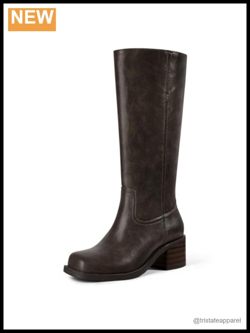 Wide Calf PU Leather Knee High Boots Pull On Square Toe Block Heel Women